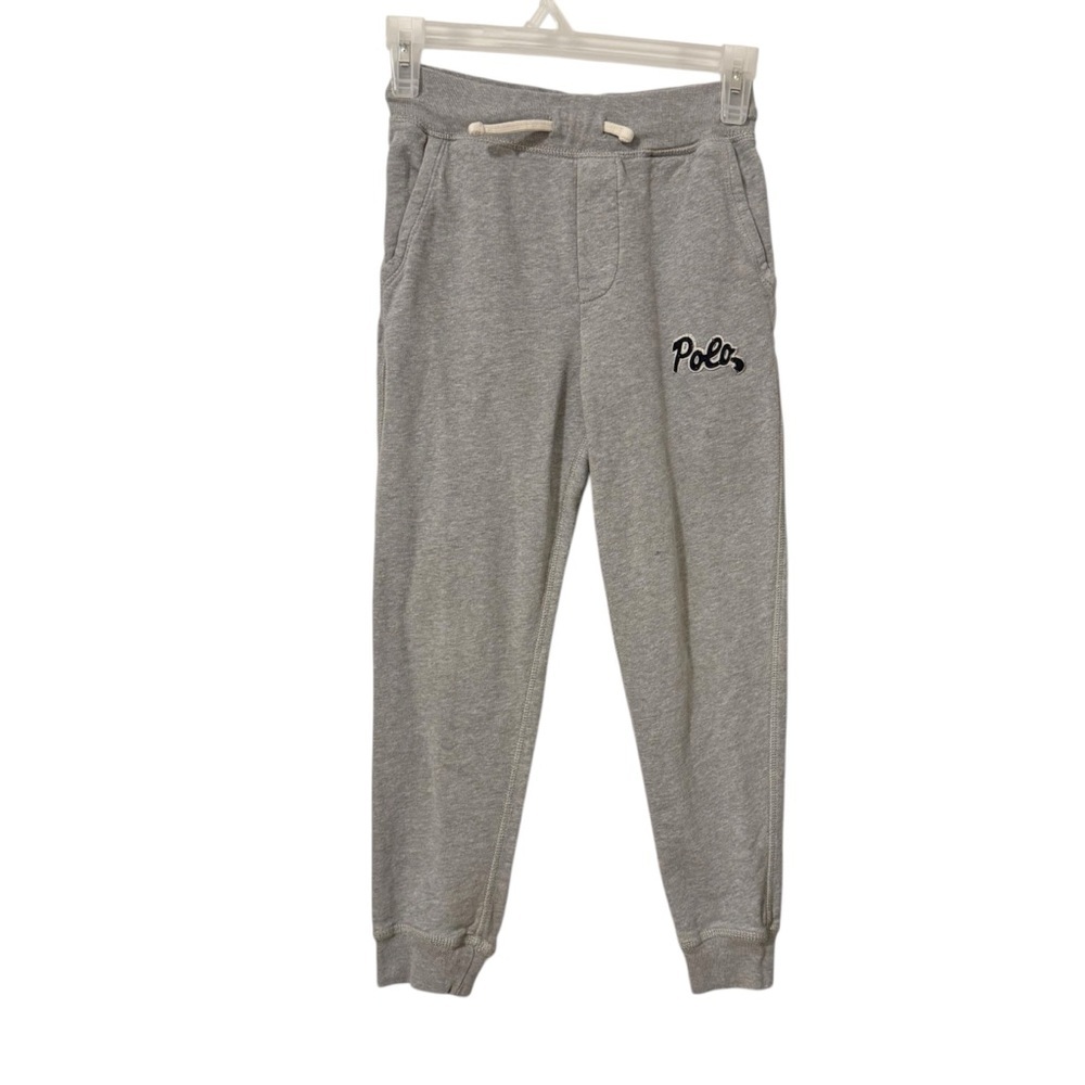 Polo Ralph Lauren Boys Sweatpants Joggers Size Small 8 Script Logo Patch Gray